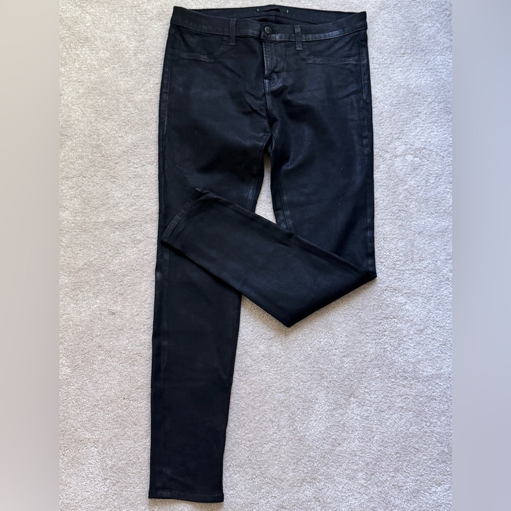 J Brand Women's Faux Leather Designer High Rise Skinny Black Denim Jeans - Sz 32